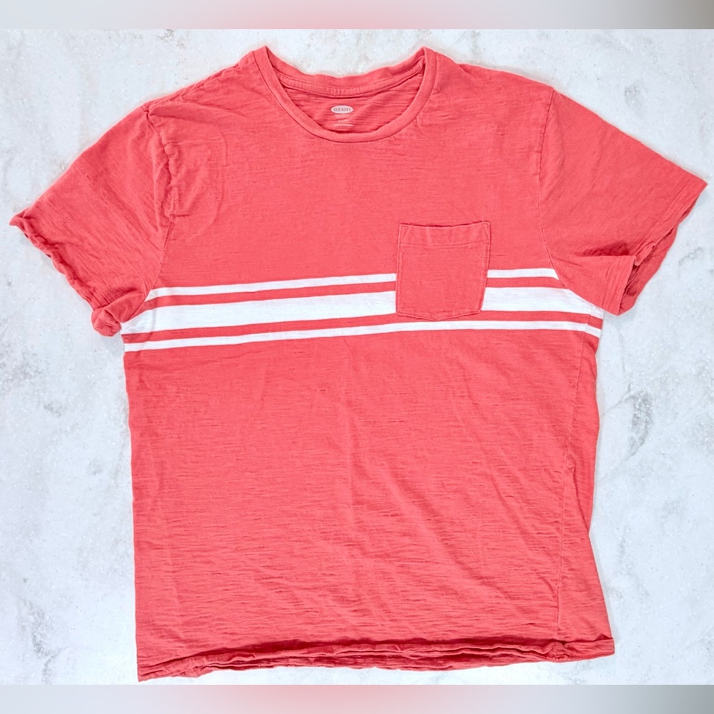 Old Navy Crew-Neck Striped Coral/Red T-Shirt Size XL